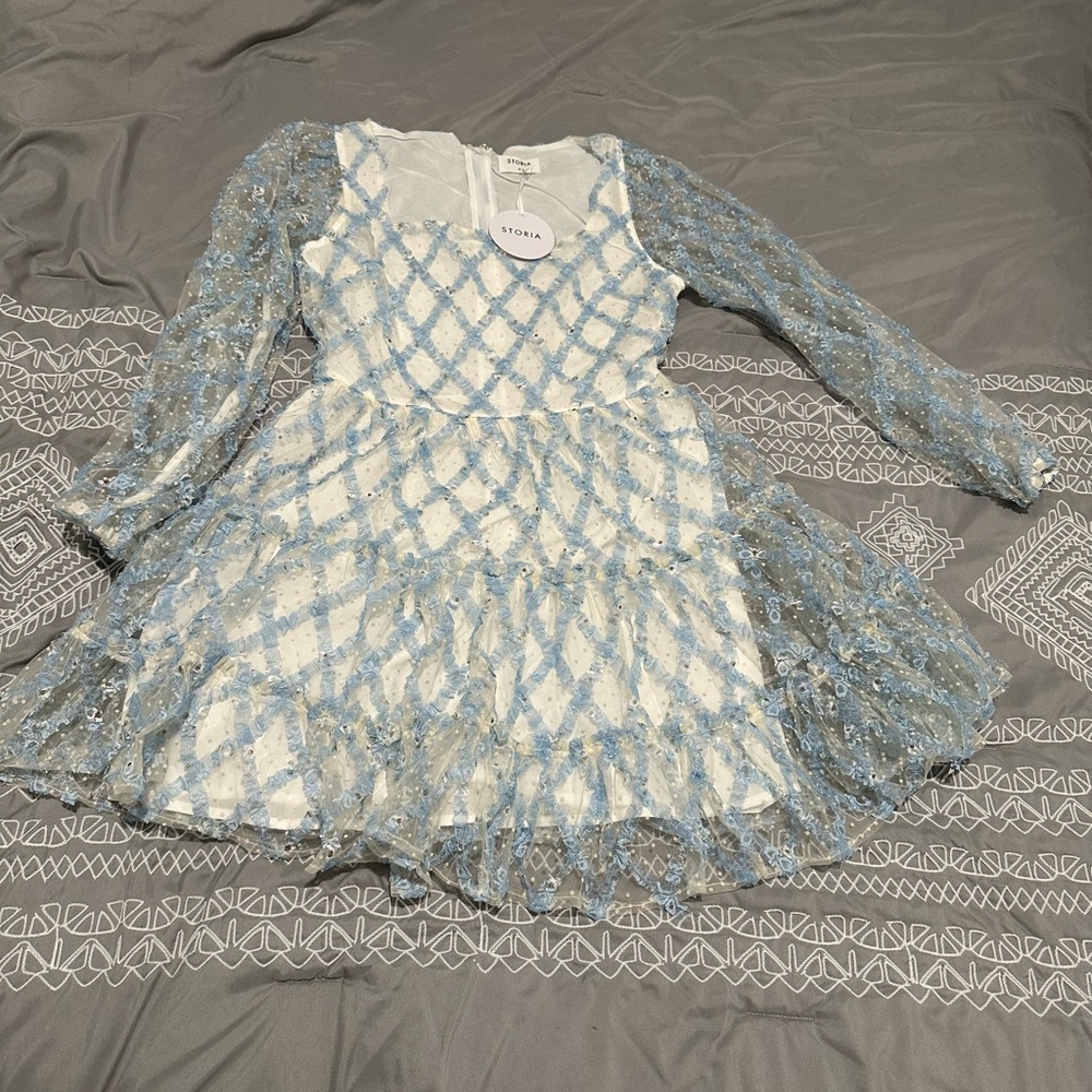 Storia Elegant Blue and White Kids Dress